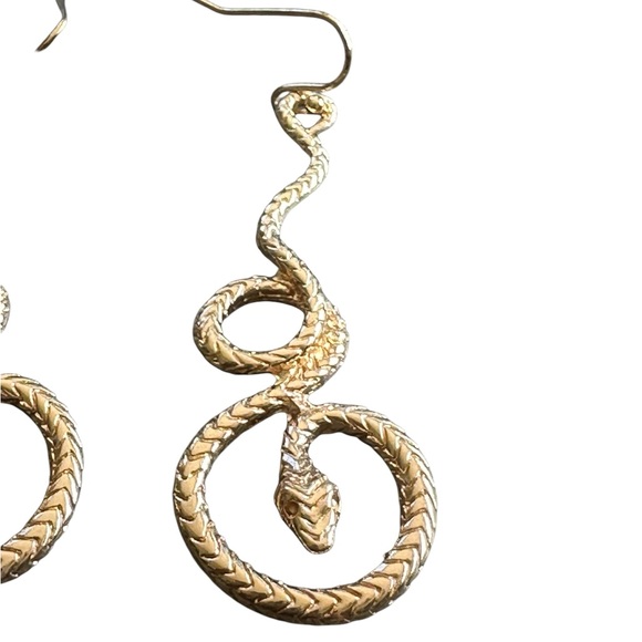 Gold Twisted Look Snake Drop Earrings - Picture 3 of 4